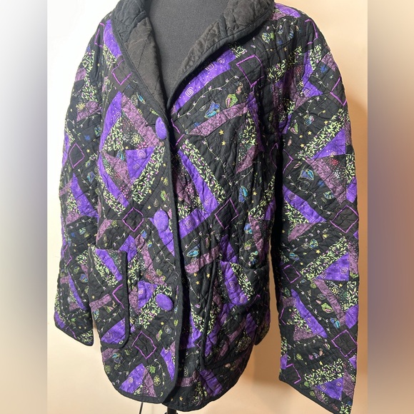 Donna Sharp Quilted Wearable Art Purple Floral Paisley Funky Oversized Jacket XL - Picture 2 of 9
